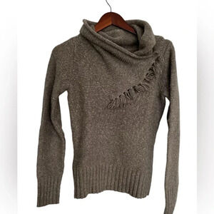 Twik Tan Asymmetric Fringe Collar Sweater Cozy Textured Knit Size S